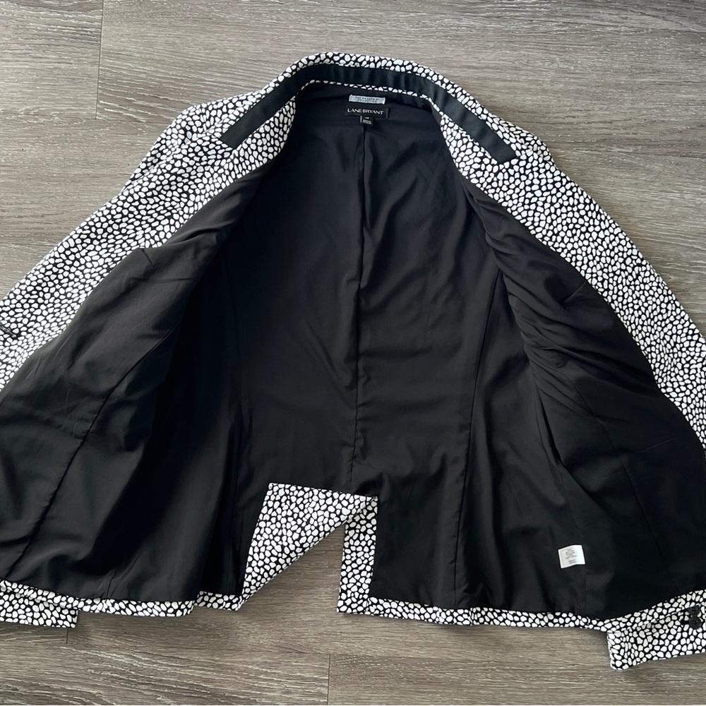 Lane Bryant Modernist Blazer Size 14 Black White Print Cotton Stretch Jacket - Picture 7 of 13